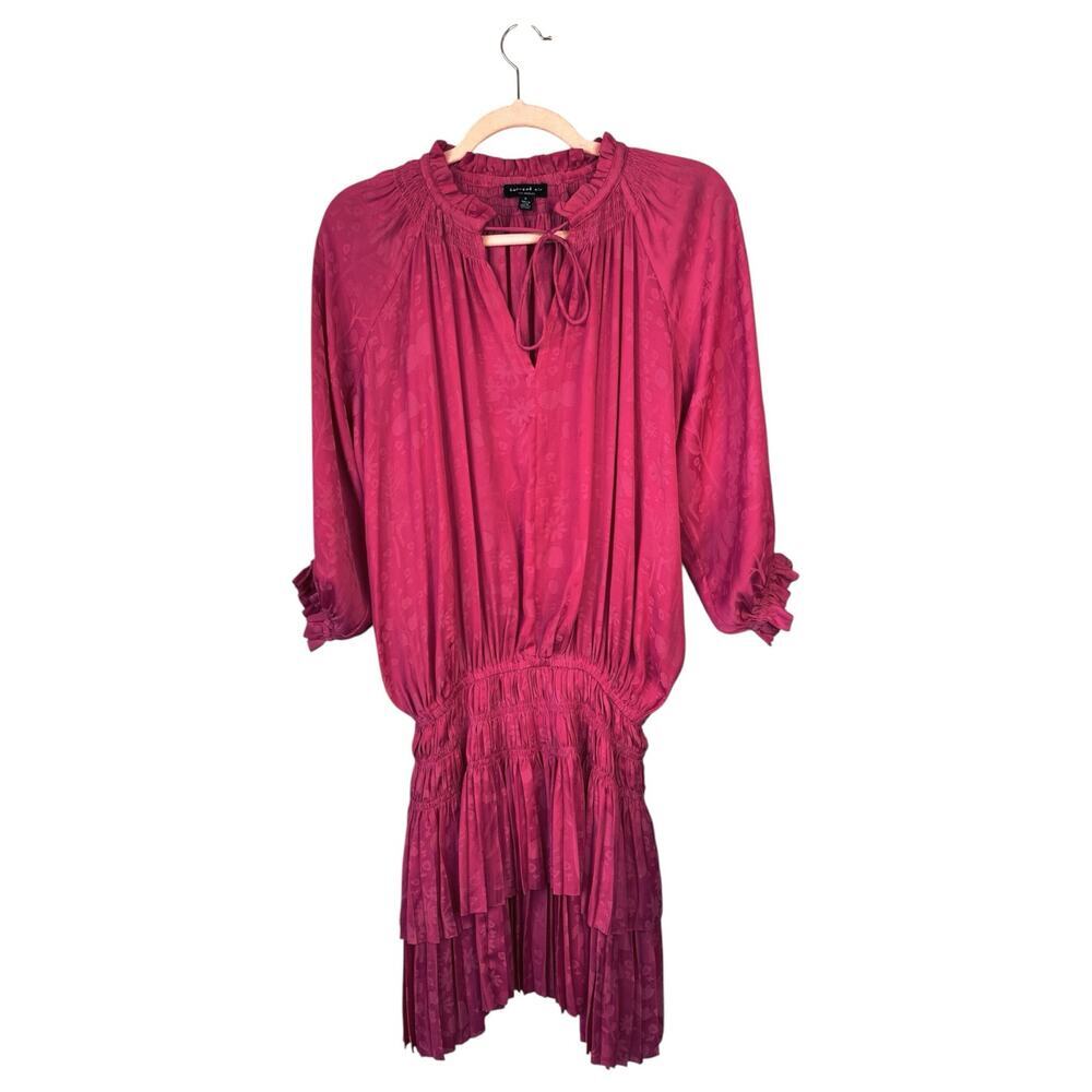 CURRENT AIR Anthropologie Aurelie Pleated Mini Dress Raspberry Pink Size Small